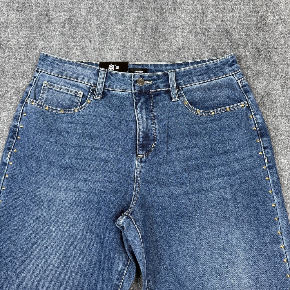 Express Embellished Jean Womens Size 6 Straight Leg Studded Medium Wash NWT - Picture 4 of 14